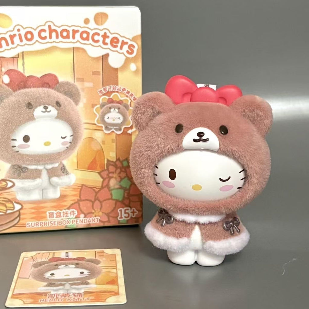 MINISO Sanrio "Little Cloak" Flocked Face-Changing Pendant Blind Box – 8 Regular Designs Collectible Keychain Figures