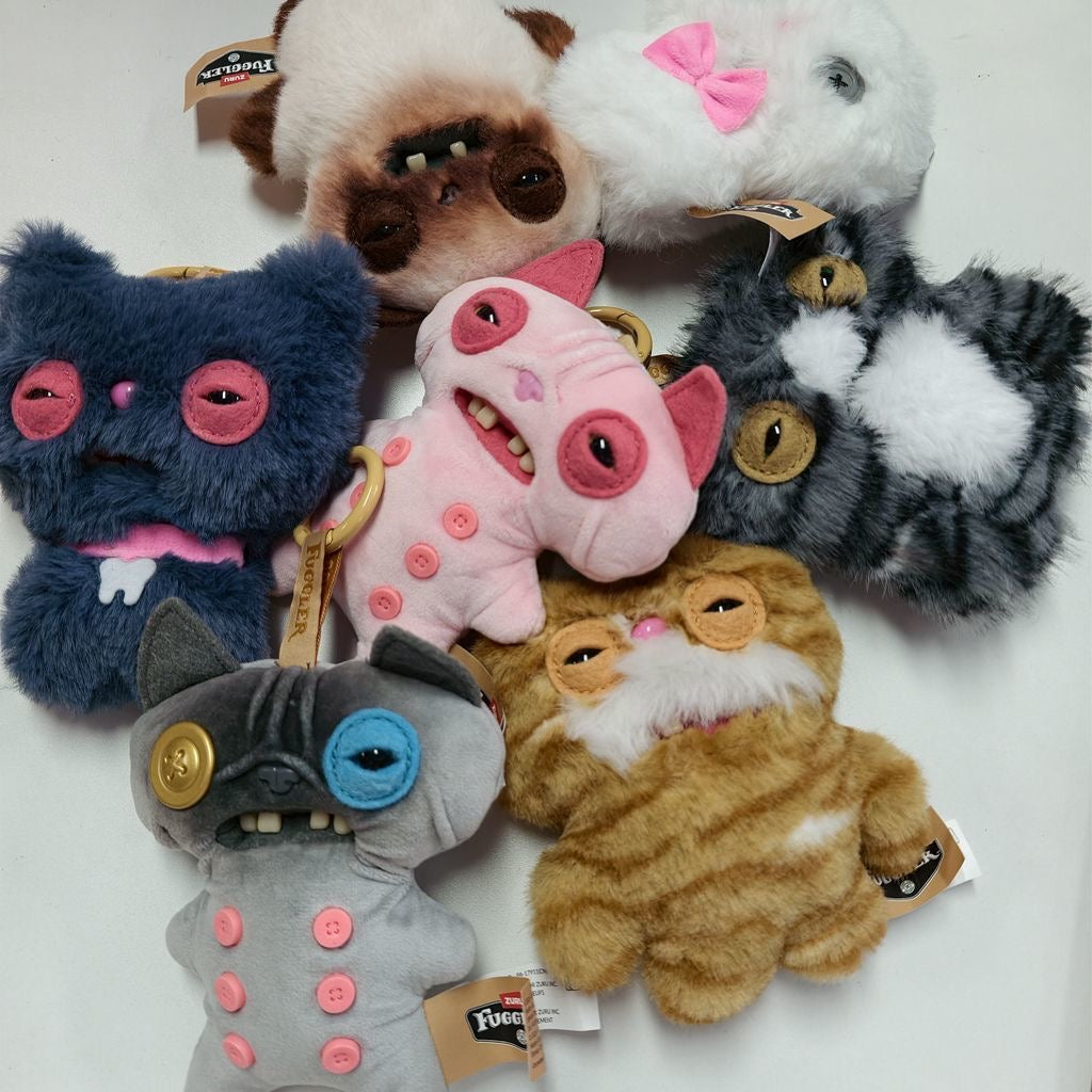 FUGGLER Alley Cats Plush Keychain Blind Box – 6 Regular + 1 Hidden Edition Collectible Keychain Figures