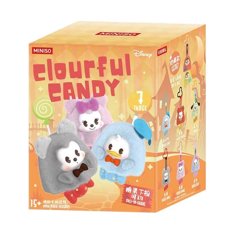 MINISO Disney Mickey & Friends Colorful Candy Series Vinyl Plush Keychain Blind Box – 6 Regular + 1 Hidden Edition Collectible Keychain Figures