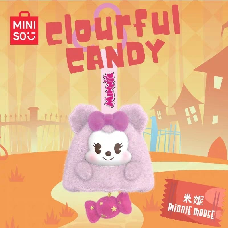 MINISO Disney Mickey & Friends Colorful Candy Series Vinyl Plush Keychain Blind Box – 6 Regular + 1 Hidden Edition Collectible Keychain Figures