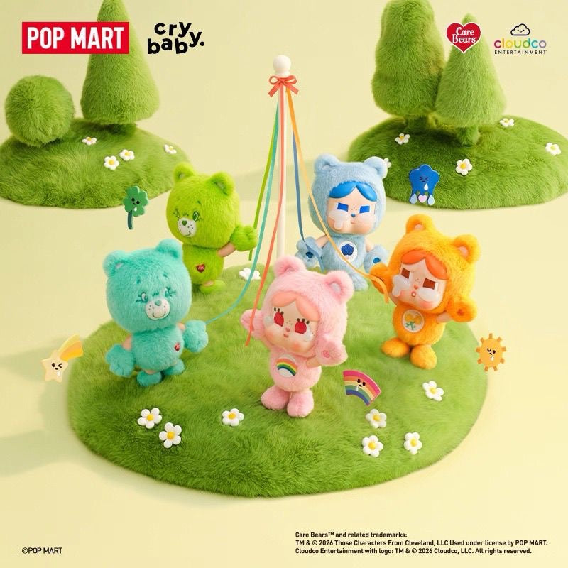 POP MART CRYBABY × Care Bears Series Vinyl Plush Pendant Blind Box – 9 Regular + 1 Hidden Edition Collectible Keychain Figures