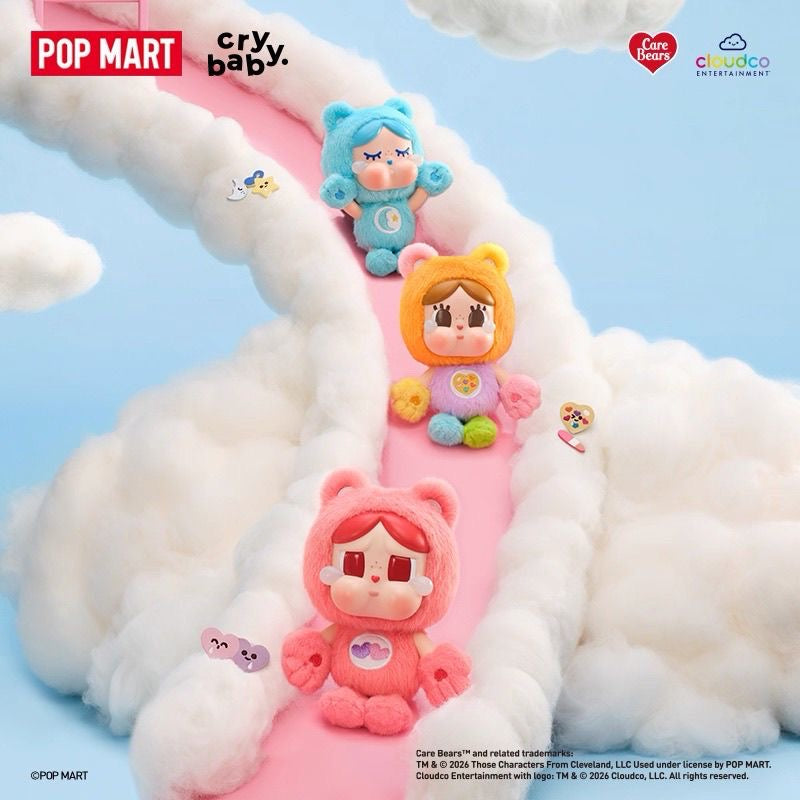 POP MART CRYBABY × Care Bears Series Vinyl Plush Pendant Blind Box – 9 Regular + 1 Hidden Edition Collectible Keychain Figures