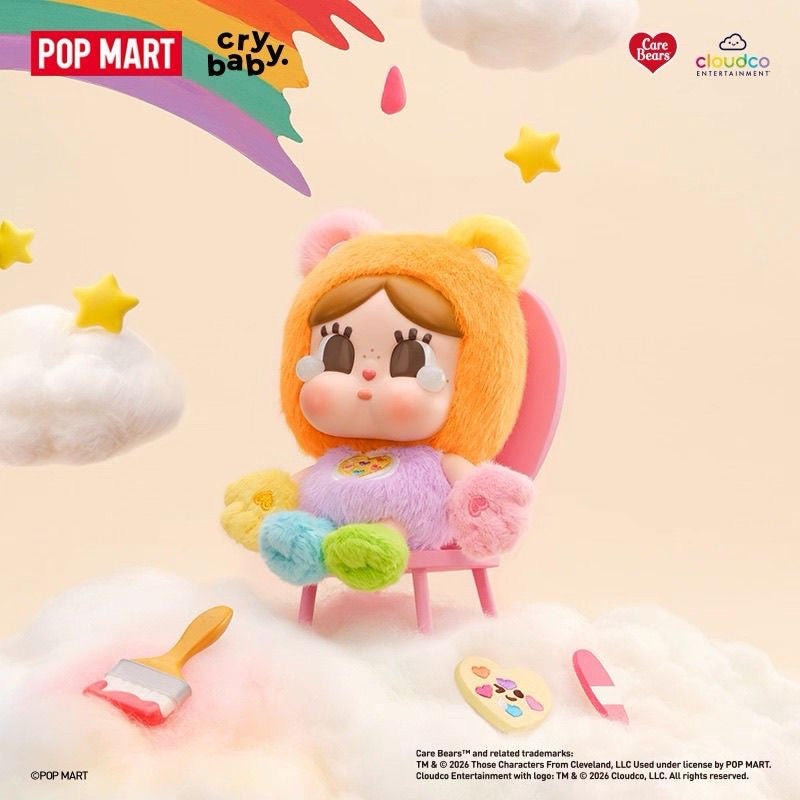 POP MART CRYBABY × Care Bears Series Vinyl Plush Pendant Blind Box – 9 Regular + 1 Hidden Edition Collectible Keychain Figures